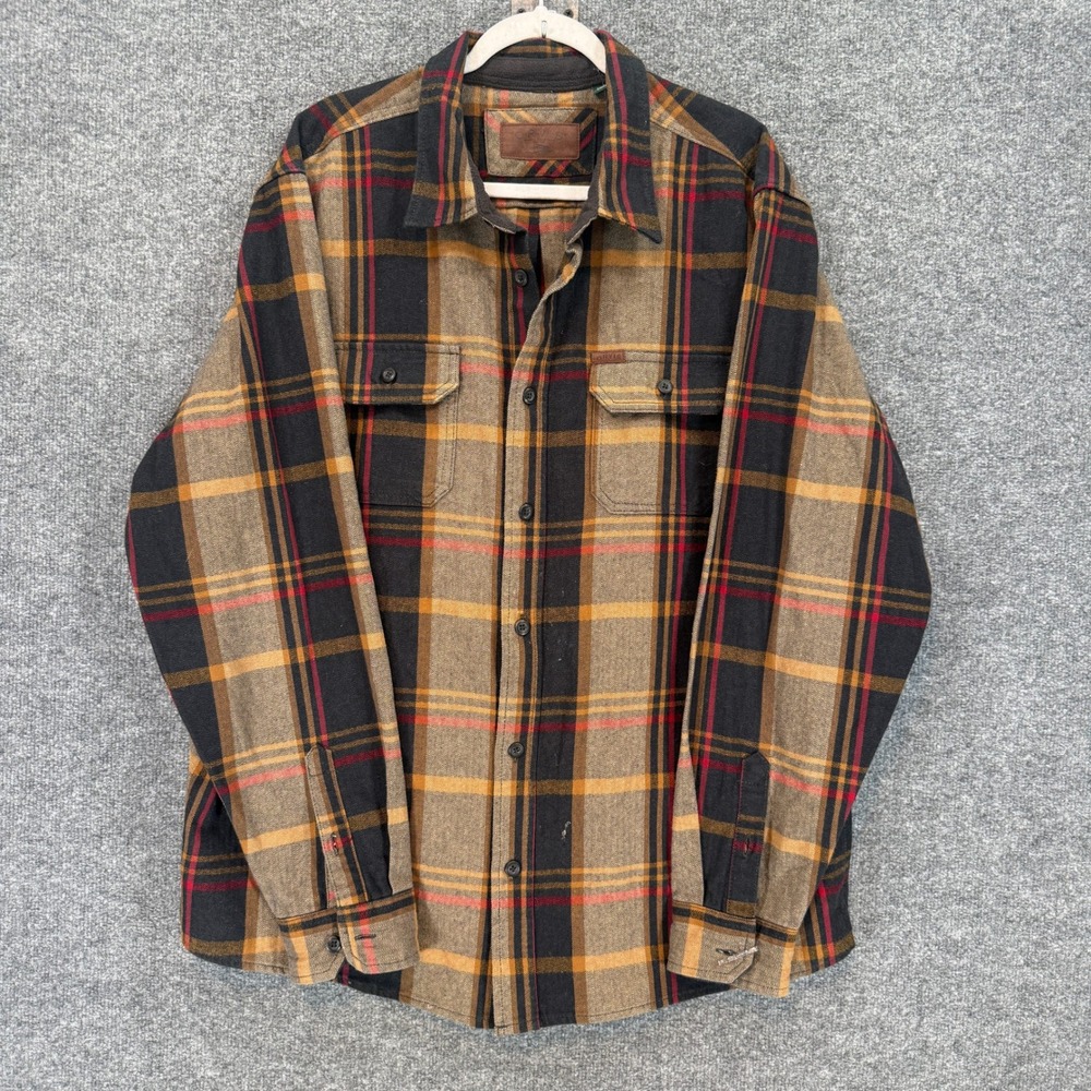 Orvis Flannel Shirt Men XXL Brown Plaid Fleece Pockets Outdoors Warm Shacket